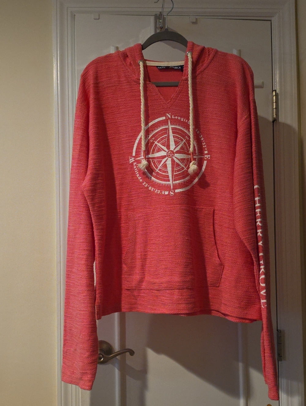 Woven Hoodie - Cherry Grove Fire Island Graphics - Coral NWT - XXL